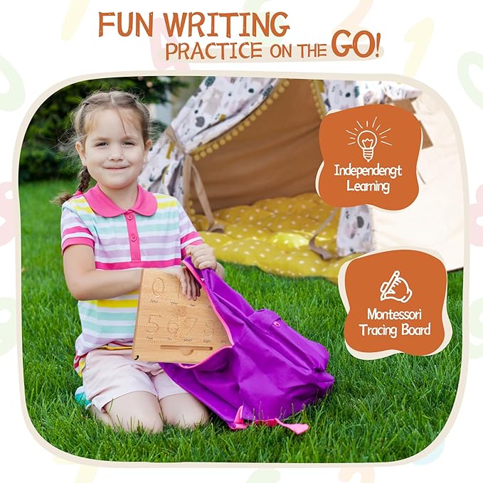 Asweets Montessori Wooden Number Practicing Board, Double-Sided Tracing Board and Shape RecognitionTool to Writing 123 Educational Toy Game for Preschool 3 4 5 Years Old Gifts
