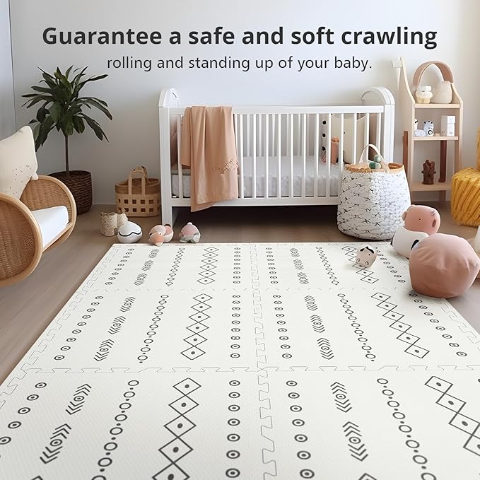 Baby Foam Play Mat, PIGLOG 72x48 Baby Crawling Mat, Floor Mats for Kids for Baby with Interlocking Floor Tiles, Toddler Play Mat for Indoor and Outdoor, Easy to Clean Playroom Floor Mat, Bohemia