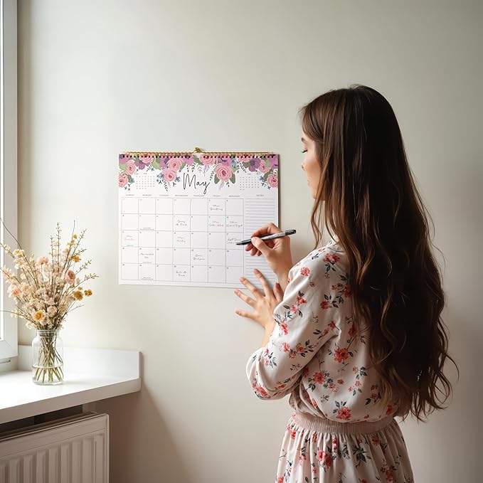 2025-2026 Calendar, Jokotha Wall Calendar 2025, Calendar Runs From Aug 2025 - Dec 2026, 15" x 12", Twin-Wire Binding, Hanging Hook, Floral Design