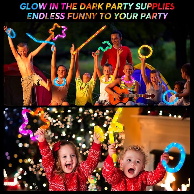 12 PCS Light Up Glow Sticks - LED Pop Tubes, Glow in The Dark Party Supplies, Sensory Toys Birthday Party Favors for Kids, Light Up Toys Goodie Bag Stuffers Gifts