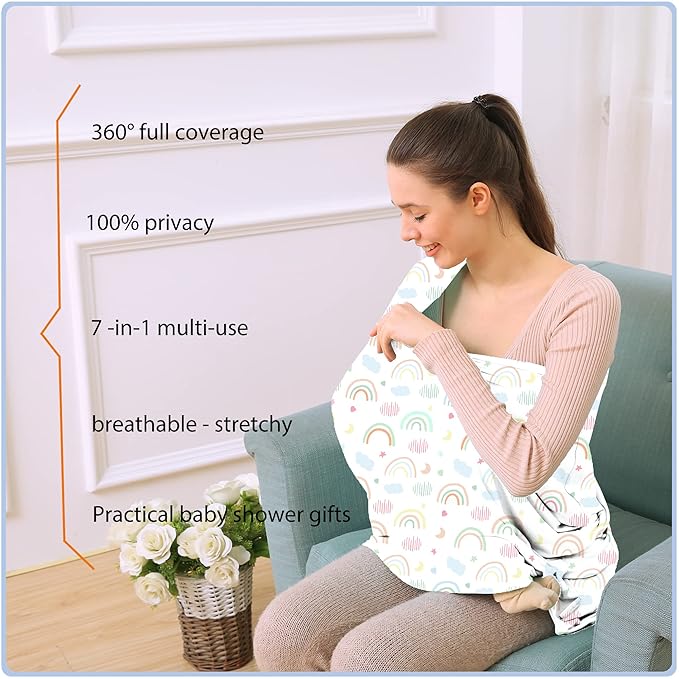 Car Seat Covers for Babies - Multi- use Nursing Carseat Canopy, Breastfeeding Covers, Baby Shower Gifts for Boys and Girls (Rainbow)
