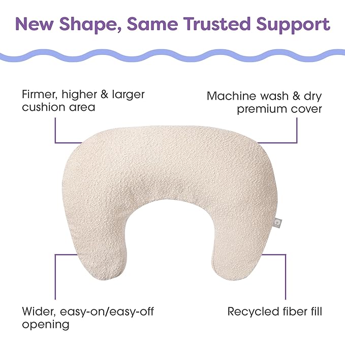 Boppy Nursing Pillow - Ergonomic Bottle & Breastfeeding Pillow with High, Firm, Large Area, Water-Repellent Cushion with Washable Cover; Baby Safety Alliance Verified - Oatmeal Boucle