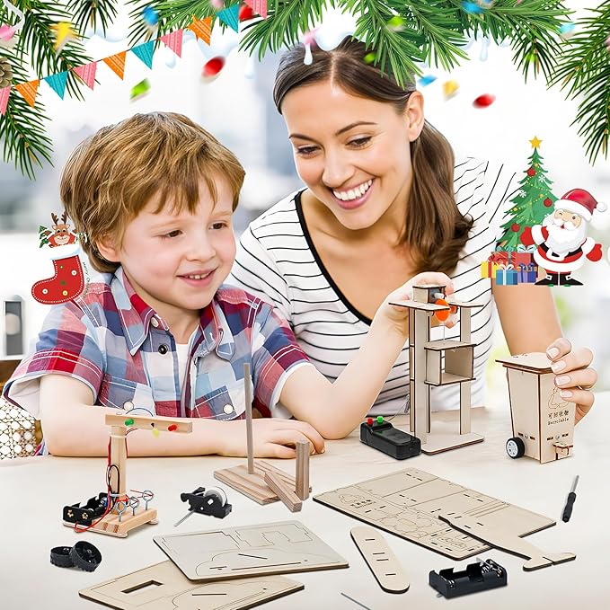 Christmas Advent Calendar 2024 Stem Kits Calendar for Kids Boys- 24 Days Christmas Countdown Educational Projects Crafts Advent Calendar Wooden Puzzles Xmas Surprise Gift for Kids Teens