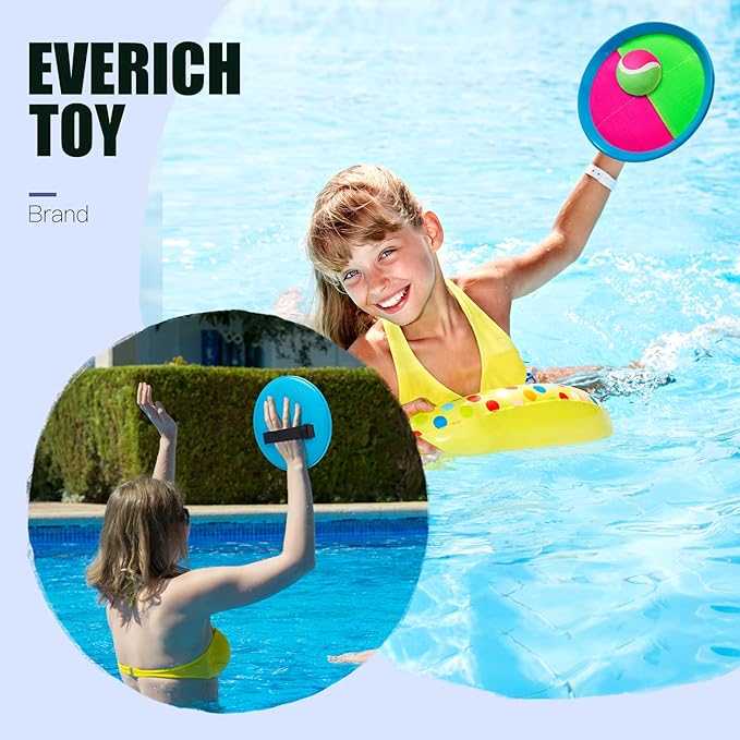 EVERICH Upgraded Toss and Catch Ball Game Set - Indoor and Outdoor Games for Kids 3-12, Beach Sand Pool Water Toy Includes 4 Paddles 4 Sticky Balls, Great Birthday Easter Gifts for Boys Girls