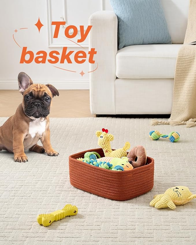 KALLAX Small Woven Basket, 12 x 8 x 4.5 Inches, Storage Basket for Organizing, Cute Small Rope Shelf Closet Cube Storage Bins Baskets for Shelves, Dog Toy Gift Baskets Empty, 3 Pack Rust Red