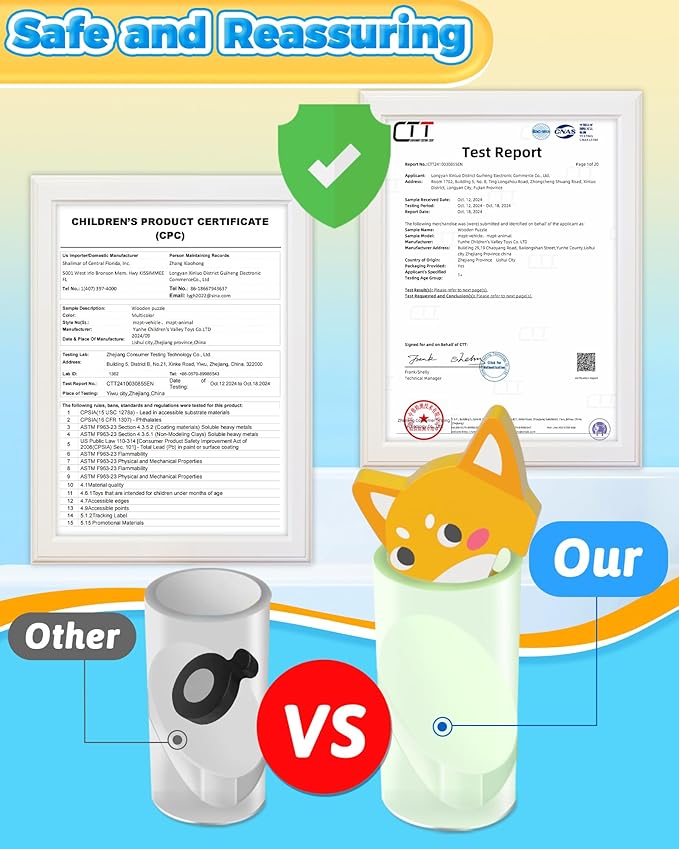 Benresive Wooden Toddler Puzzles, 12pcs Animal Montessori Toys for 1-3 Year Old Boys & Girls, Learning Educational Preschool Toys, Great Gifts for 1 2 3 Year Olds