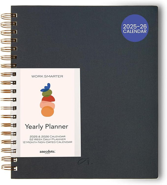 Anecdote Planner 2026 (8.5" x 10") Daily Planner Weekly Monthly Planner - 52 Weeks w/Library Buckram Cover, Brass Spiral - A4 Size Bleed-Resistant Paper – Ink Blue