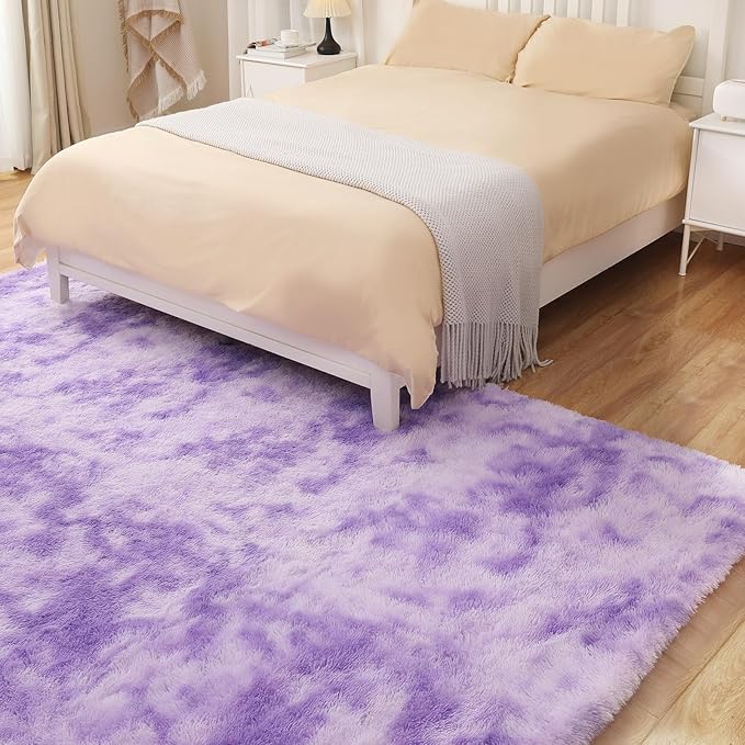 Area Rugs 8x10, Fluffy Rugs for Living Room, Ultra Soft Rugs for Bedroom, Non-Slip Indoor Carpet for Nursery, Kids Room, Playroom, Home Decor, Tie-Dyed Purple