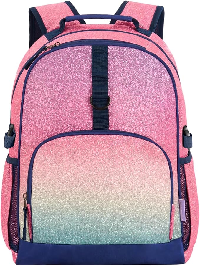 Choco Mocha Glitter Backpack for Girls, Elementary School Backpack for Girls Ages 6-8 Kids Kindergarten Backpack Bookbag 17 Inch with Chest Strap,