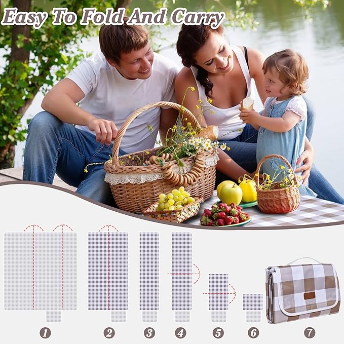 80"x80" Extra Large Waterproof Outdoor Mat - Sandproof Foldable Picnic Blanket for Family Camping, Backyard, Beach Parties - Heavy Duty & Easy Storage (Dark Brown)