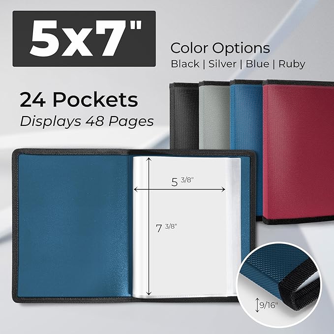 Dunwell Small Photo Album 5x7 (2-Pack, Blue), Mounting Paper, 5 x 7 Photo & Art Portfolio Presentation Binder, 24 Sleeves Display 48 Pages, Professional Picture Book for 5x7 Artwork, Postcards