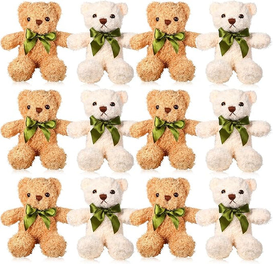 HyDren 12 Pack Bear Stuffed Animals 10 Inch Operation Christmas Bulk Items Small Bear Party Favors Plush Toys for Baby Shower Centerpiece Christmas Birthday Gifts(White, Light Brown)