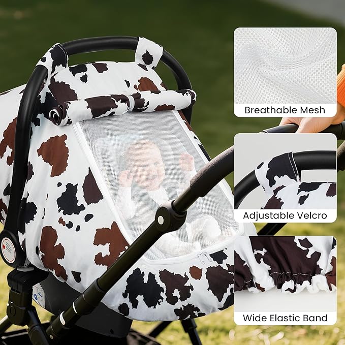 Elstey Car Seat Cover Baby, Minky Dot Carseat Covers Baby Girls, Lightweight Infant Car Seat Cover Canopy with 2 Layers Breathable Mesh Windows, Stroller Carrier for Babies Newborn Essentials