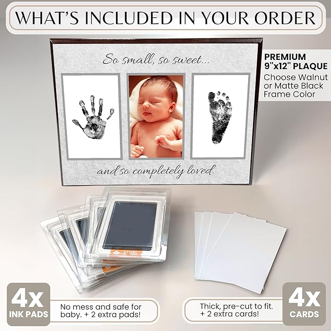 Inkless Hand and Footprint Kit, Baby Keepsake Plaque & Baby Shower Gifts - Ideal as Mom To Be Gift, Nursery Picture Frames, Clean Touch Hand and Footprint Kit (Style 2 - Design 3)