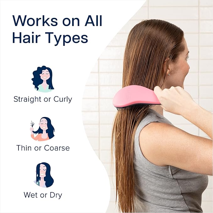 Crave Naturals Glide Thru Detangler Brush Pack of 2 - Curly Hair Brush for Women and Kids - Wet and Dry Comb for Adults - Soft Flexible Bristles for Gentle Use - Pink and Soft Hazy Swirl