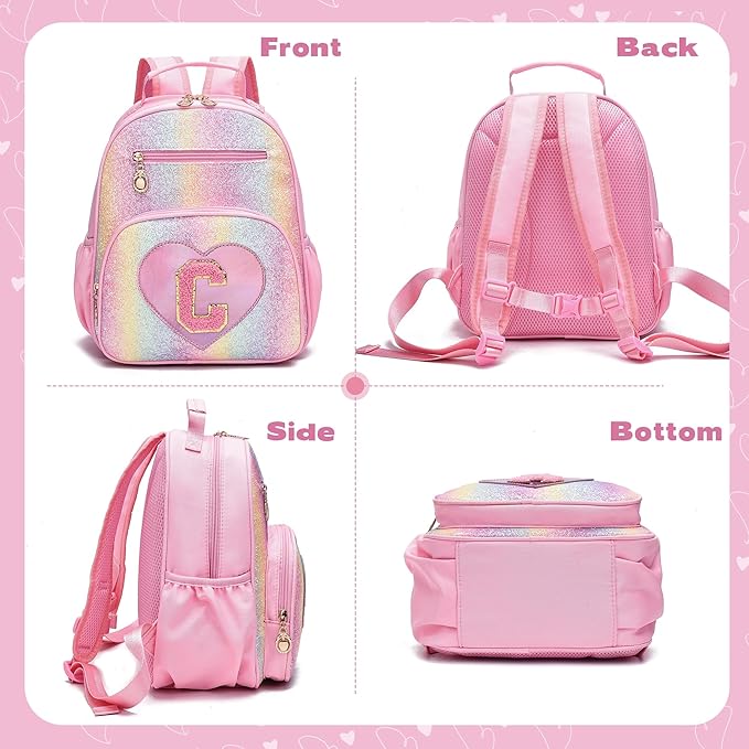 I IHAYNER Kids Glitter Lightweight Backpack for School Travel & Daycare, Toddler Backpack for Girls 3+ Preschool Kindergarten Elementary Kids Backpack-Rainbow Pink C