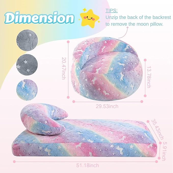COMAX Bean Bag Chair for Kids, Convertible Toddler Beanbag Bed Unicorn, Children Bean Chair Stuffed to Floor Mattress with Filler, Growing Colorful Rainbow