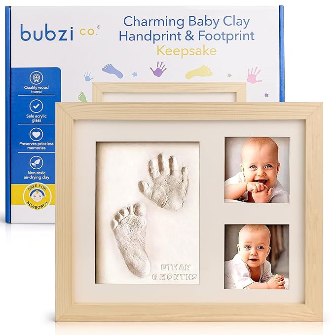 Baby Footprint Kit, Newborn Foot and Hand Print Kit, Infant Keepsake Frame, Nursery Pictures Frames, Infant Handprint, New Mom Gifts, Newborn Essentials Must Haves, Baby Shower Gifts (Natural Wood)