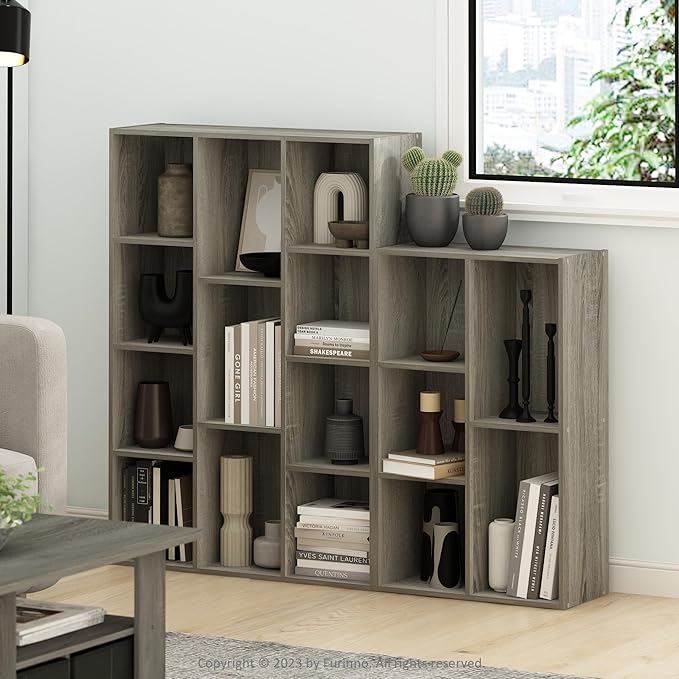 Furinno Luder 11-Cube Open Shelf Bookcase, Bookshelf, French Oak
