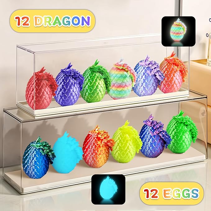 12PCS 3D Dragon Eggs with Dragon Inside, Easter Basket Stuffers Mini Easter Egg Set Articulated Unique Easter Basket Essentials for Adults Kids