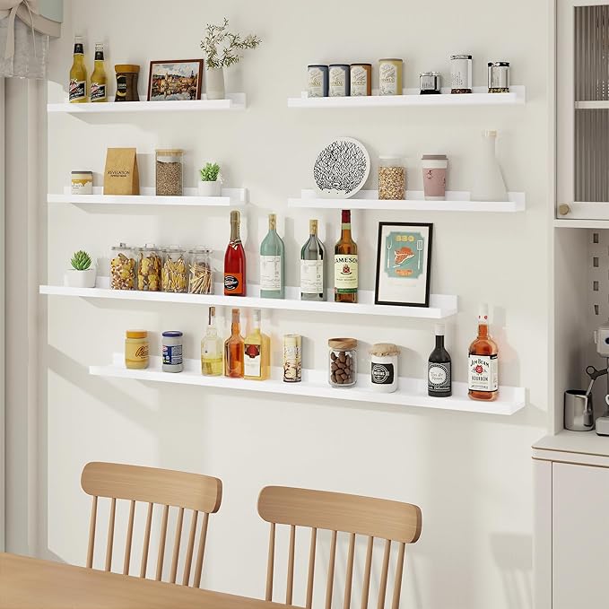 Axeman Picture Ledge Shelf, Floating Shelves for Wall Decor Storage Set of 6, 24 inch Floating Wall Mounted Shelves, Wall Shelves with Lip for Living Room, Bedroom, Nursery, Bathroom, Kitchen, White