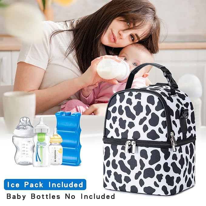 Breastmilk Cooler Bag with Ice Pack Fits 6 Baby Bottles up to 9 Ounce, Breast Milk Pump Cooler Bag with Shoulder Strap for Nursing Mom Daycare, Work, Travel