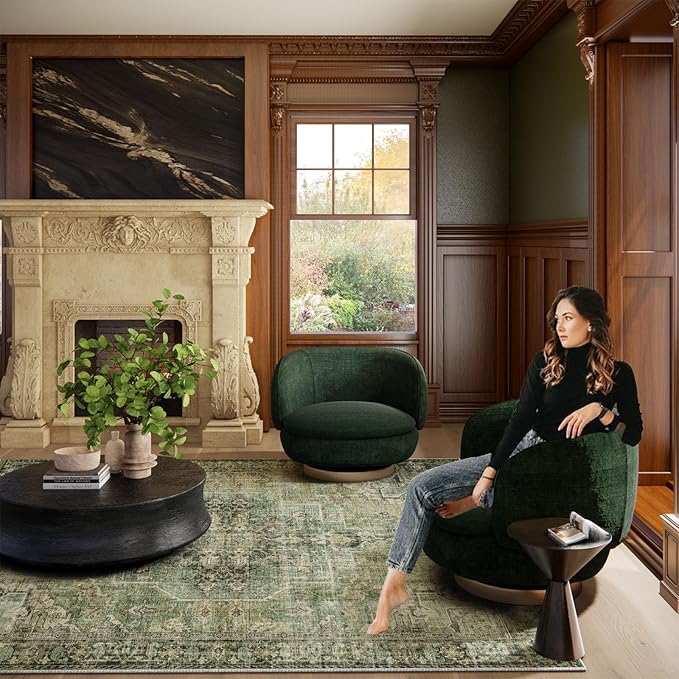 8x10 Area Rugs for Living Room: Washable Bedroom Rug Boho Vintage Rugs Stain Resistant Non Slip Low Pile Soft Lightweight Carpet for Kitchen Dining Room Farmhouse Nursery Kids Room