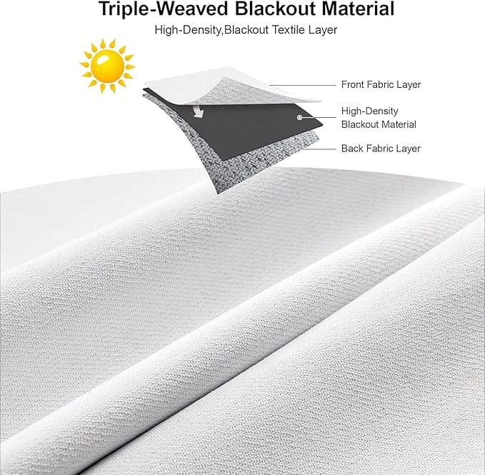 Joydeco Faux Linen Blackout Curtains for Bedroom,White Blackout Curtains 108 inches Long,100% Blackout Solid Thermal Insulated Window Drapes Luxury Decor for Living Room（W52xL108 Inch,White）