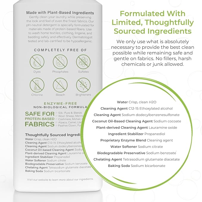 Heritage Park Silk & Wool Fragrance Free, Hypoallergenic, pH-Neutral Laundry Detergent – Dermatologist-tested, Sensitive Skin-Friendly, Enzyme-Free, Concentrated Up to 64 loads (32 fl oz)