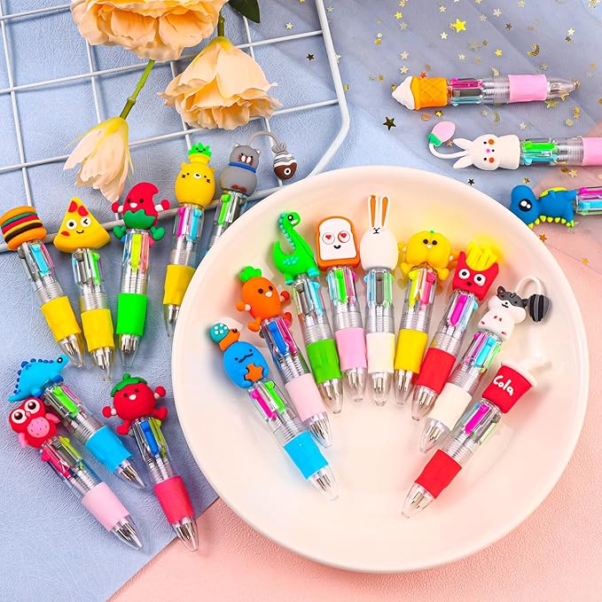 20Pcs Mini Multicolor Pens in One 4-in-1 Cute Pens Bulk for Kids, Fun Kawaii Ballpoint Pen for Birthdays and Children's Party Favors Gifts, Teacher School Supplies