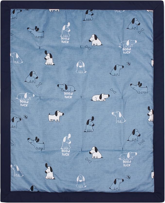 CaSaJa Baby 3-Piece Crib Bedding Set for Boys Girls, Including Soft Quilted Comforter(Blanket), Fitted Crib Sheet and Skirt, Soft Nursery Bedding Set Made of Silky Comfy Materials, Good Luck Puppy