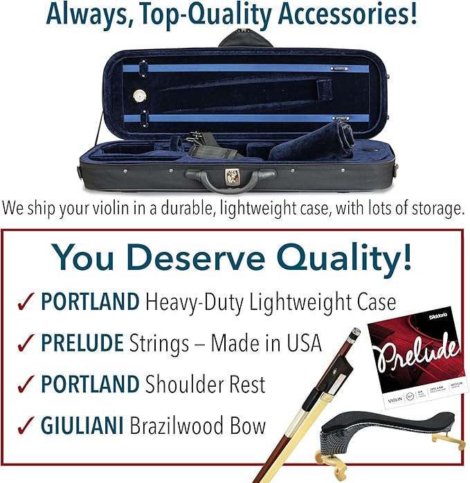 Bunnel Pupil Violin Outfit 1/2 Size Clearance By Kennedy Violins - Carrying Case and Accessories Included - Solid Maple Wood and Ebony Fittings RB300