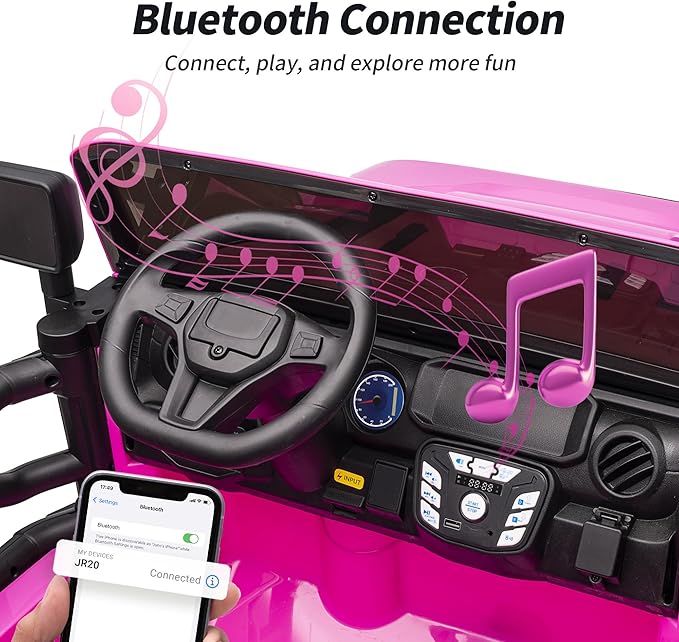 2 Seater Ride on Car Truck, 12V Kids Electric Ride on Toy for Big Kids Age 3-8 w/Remote Control- Hot Pink