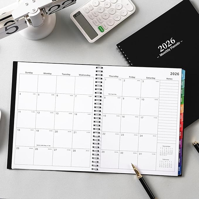 2026 Monthly Planner - 2026 Planner/Calendar, JAN 2026 - DEC 2026, Monthly Planners with Colorful Tabs, Planners for Daily Organizing - Waterproof Cover (8" x10", Notes Pages, Black)