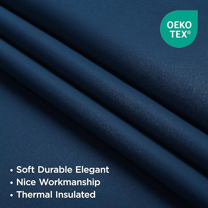 Joydeco 72 Inch Blackout Curtains for Bedroom, Thermal Insulated Black Out Curtains 2 Panels Set, Room Darkening Drapes for Living Room Window Rod Pocket Back Tab (W37 x L72 Inch, Navy Blue)