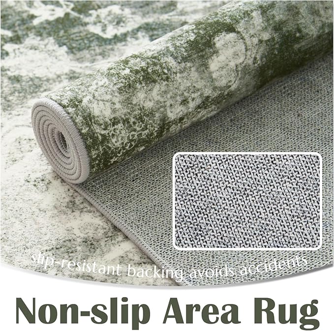 jinchan Hallway Runner Rug 2x10 Vintage Floral Distressed Design - Machine Washable Non-Slip Low-Pile Soft Thin Faux Wool Kitchen Carpet for Farmhouse Bedroom Laundry Room (2x10ft, Forest Green)