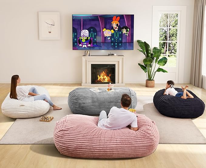 Hobestluk 4FT Bean Bag Chairs Adult Bean Bag with Portable Handle Comfy Large Bean Bag Chair with Removable Cover for Living Room Bedroom or Reading Nook (Stripe Grey, 4FT)