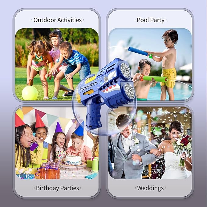 Jasny 2 Pack Bubble Guns for Kids, Rechargeable LED Light Up Dinosaur Bubbles Machine Blower with 2 Bottles Refill Solution for Toddlers 4-8, Birthday Gift