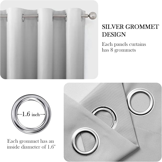 HOMEIDEAS Grey Gray Ombre Blackout Curtains 52 X 84 Inch Length Gradient Room Darkening Thermal Insulated Energy Saving Grommet 2 Panels Window Drapes for Living Room, Bedroom