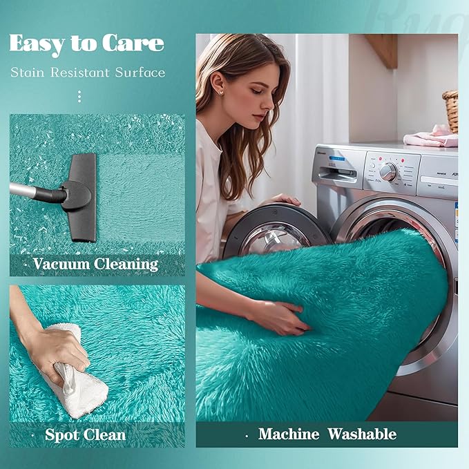 5x8 Area Rug for Living Room: Fluffy Shag Soft Washable Rugs Fuzzy Plush Indoor Carpet for Bedroom Nursery Playroom Dorm Kids Girls Boys Room (Teal Blue, 5'x8')