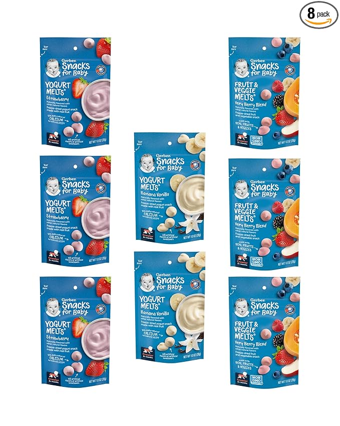Gerber Snacks for Baby Variety Pack, Yogurt Melts & Fruit & Veggie Melts, 1 Ounce Pouch (Set of 8)