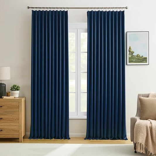KEQIAOSUOCAI Navy Blackout Curtains 72 Wide x 95 inch Long 2 Panels - Thermal Insulated Room Divider Curtains for Bedroom/Living Room/Patio, Wide Width Pinch Pleated Curtain Panel with Hooks 72 x 95