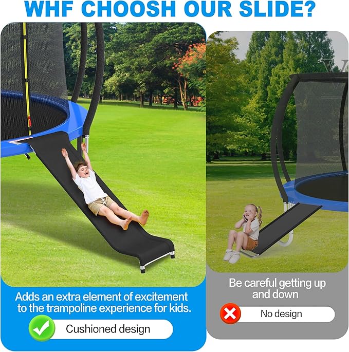 Ergonomic Trampoline Slide with Buffer Region for Children Kids, Outdoor Trampoline Slide Attachment, Heavy Duty Steel, Frame, Easy to Assemble (Silvery)