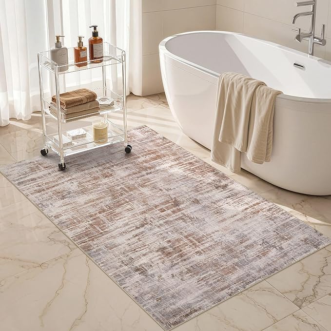 Area Rug for Living Room: 3x5 Washable Neutral Abstract Modern Soft Rugs Non Slip Indoor Floor Stain Resistant Carpet for Bedroom Dining Room Office Nursery - Red Brown