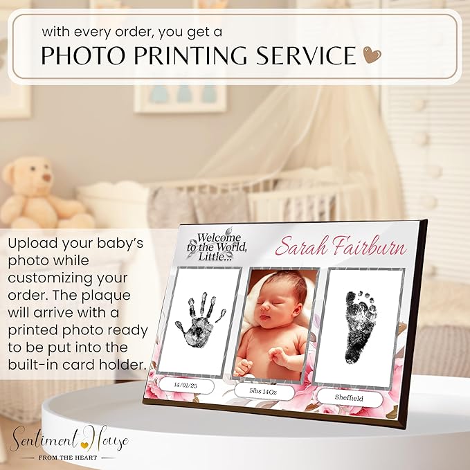 Inkless Hand and Footprint Kit, Baby Keepsake Plaque & Baby Shower Gifts - Ideal as Mom To Be Gift, Nursery Picture Frames, Clean Touch Hand and Footprint Kit (Style 1 - Design 2)