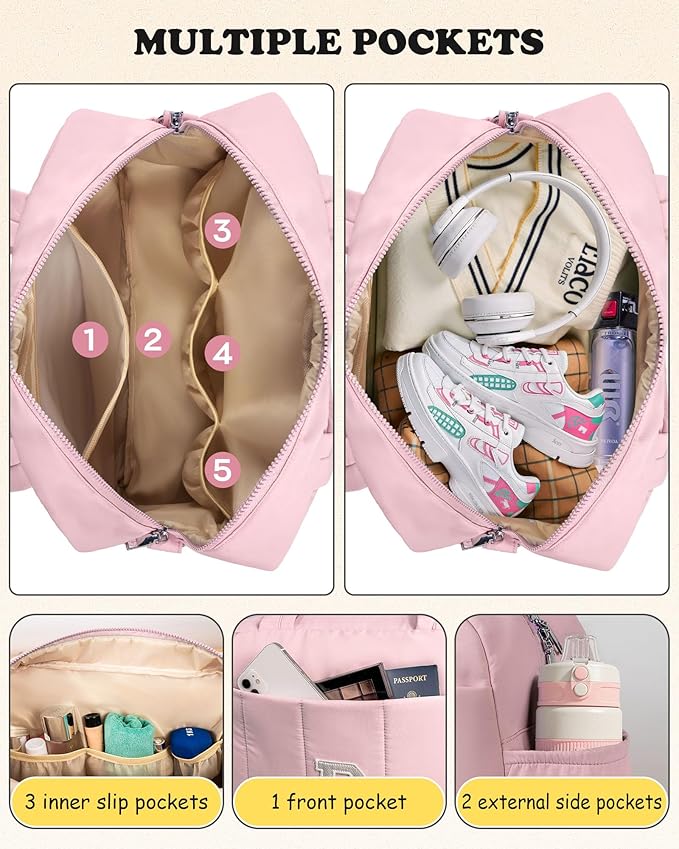 Gifts for Women 20s-Duffle Bag for Travel, Weekender Bags for Women，Initial Overnight Bag with Wet Pocket，Lightweight Travel Bags Personalized Gym Tote with Makeup Pouch