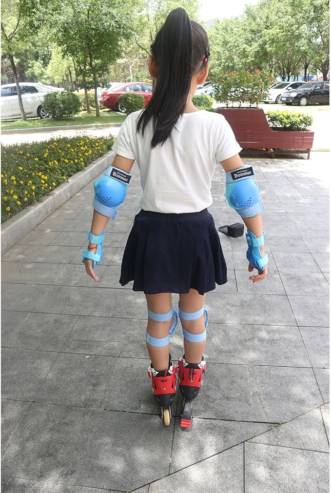 BOSONER Kids/Youth Knee Pads Elbow Pads Wrist Guards Set for 3-15 Years, Child Protective Gear Set for Roller Skates, Cycling, BMX Bike, Skateboard, Inline Skating, Scooter Riding Sports…