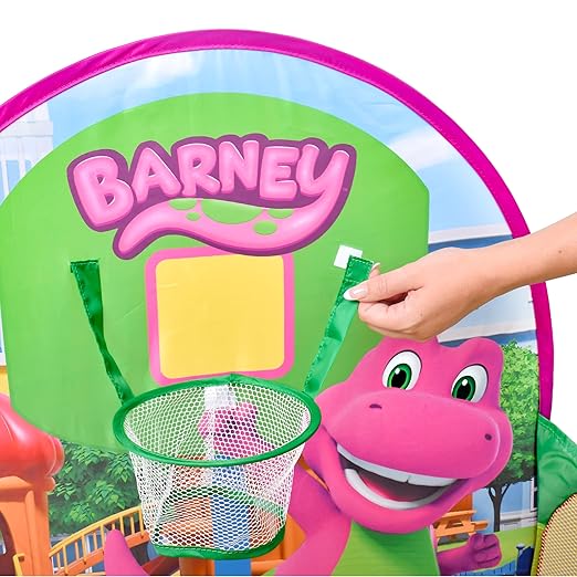 Barney Pop Up Playground, Ball Pit with 25 Play Balls and Basketball Hoop, Toddlers 2+