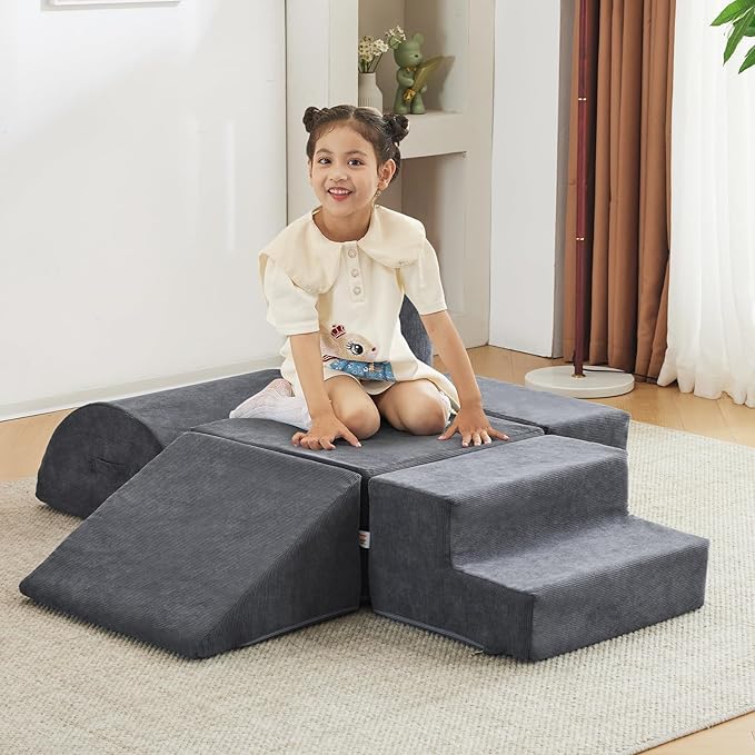 Jela Foam Blocks 6Pcs Soft Play Equipment Luxury Corduroy Fabric, Toddler Climbing Toys Indoor Soft Play for Toddlers
