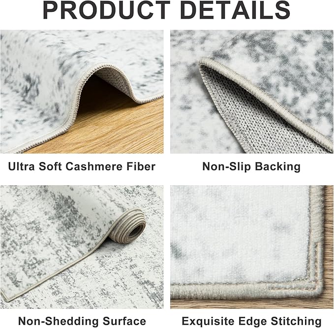 Area Rugs Living Room Rug - 5x7 Washable Modern Abstract Soft Neutral Non-Slip Carpet Large Indoor Floor Stain Resistant Thin Carpets for Bedroom Dining Room Farmhouse Nursery Home Office Grey